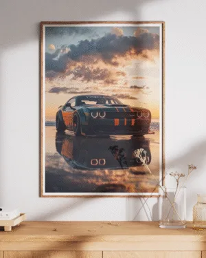 Dodge Challenger Sunset | Car | Premium Poster