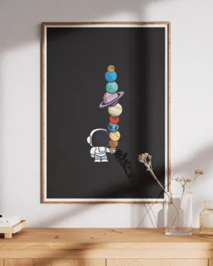 Cute Astronaut & Planets Stack | Space | Premium Poster