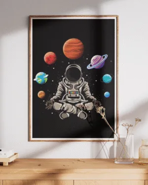 Meditating Astronaut with Planets | Space | Premium Poster