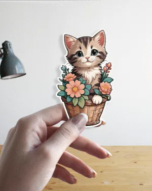 Flower Basket Kitty | Premium Sticker